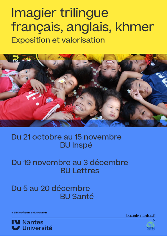 Exposition : imagier trilingue français, anglais, khmer. Interculturalité et lecture I BU Inspé Nantes, BU Lettres et Santé